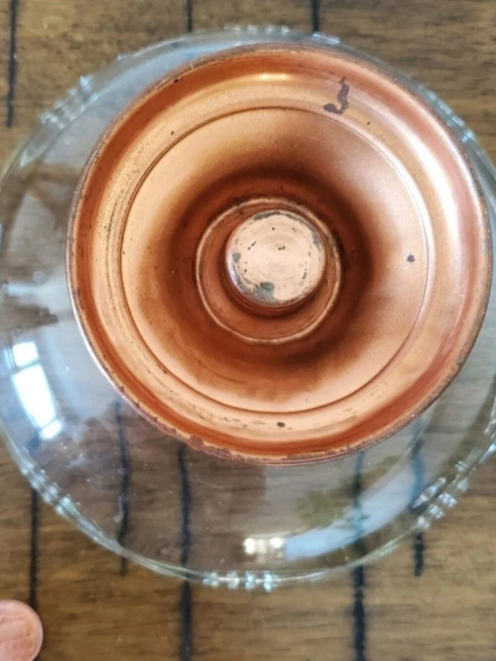Vintage Princess House Crystal Glass Candy Dish Removable Copper Pedestal Bowl